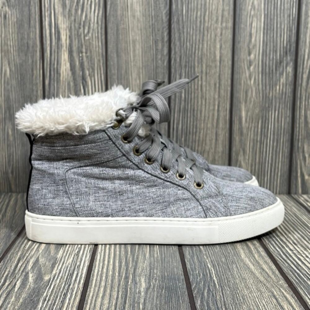 Boutique By Corkys Templin Shoes Booties Gray Faux‎ Sherpa Canvas Women Sz 8